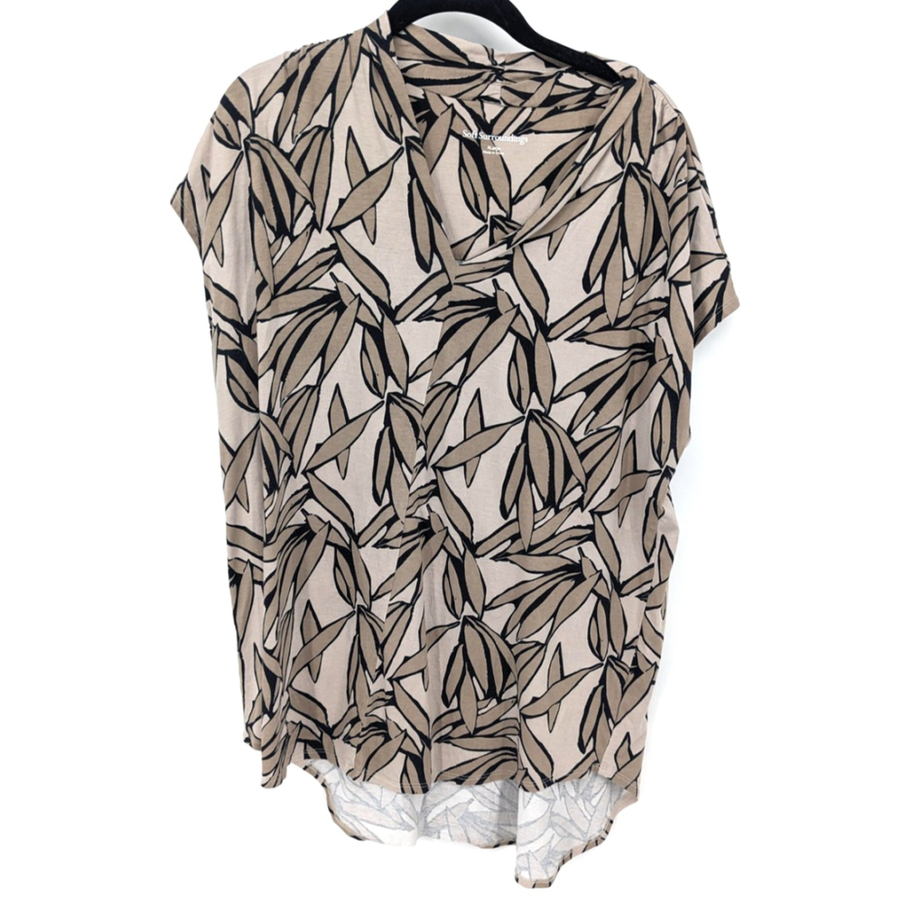 Soft Surroundings Shirt Womens XL Tan Leaf Short Sleeve Modal Casual Tunic Top